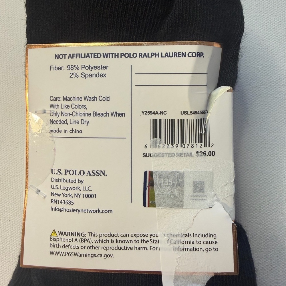 U.S. Polo Assn. Black Low Cut Socks - 10 Pair Pack (E2) - Picture 3 of 3